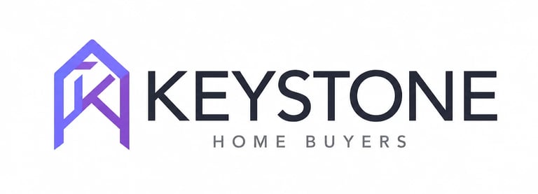 Keystone Home Buyers logo with blue geometric house icon and black text